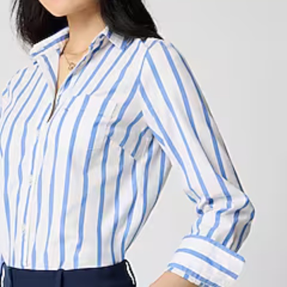 J.Crew Factory White/Blue Stripe Cotton Poplin Signature-Fit Button-Up Shirt Lg - Picture 4 of 7